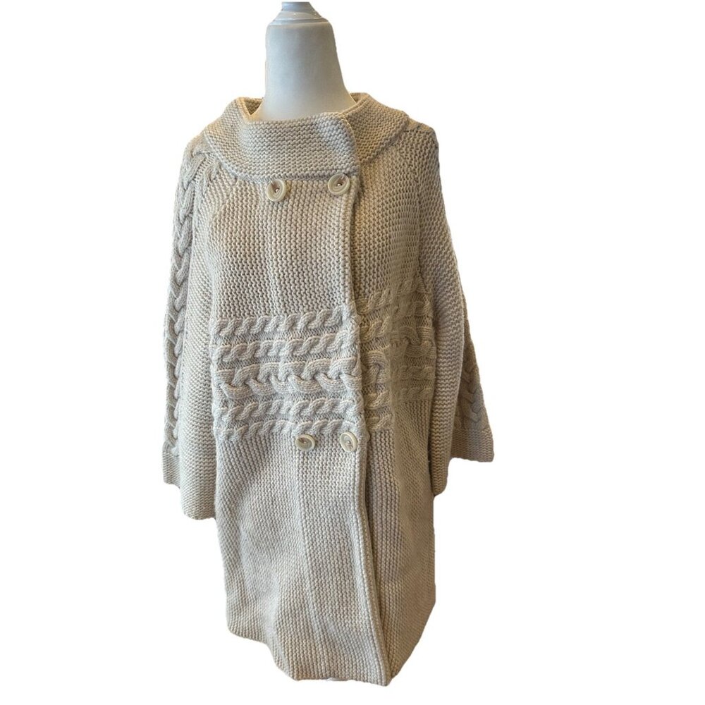 Loft Ann Taylor Women's Large Cream Cable Knit Double Breasted Cardigan